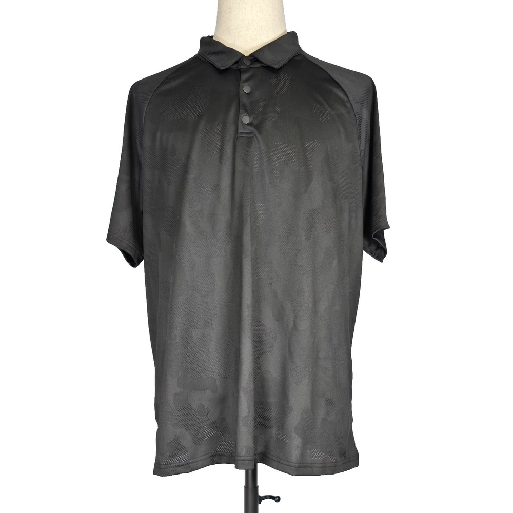 Zella Mens Polo Shirt XXL Black-on-Black Camo Print Golf Stretch Vented Mesh